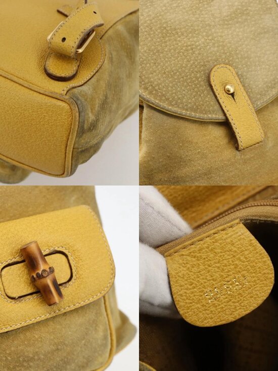 GUCCI Bamboo Backpack Suede Yellow Gold 003 1705 0030 Auth YKZ1234 main image 5